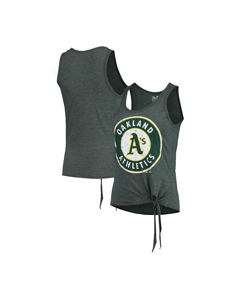 Women's Threads Green Oakland Athletics Scoop Neck Racerback Side Tie Tri-Blend Tank Top Green $28.99 Tops