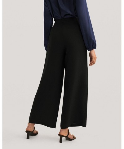 Smooth Silk Wide Leg Cropped Pants for Women Black $63.94 Pants