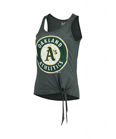 Women's Threads Green Oakland Athletics Scoop Neck Racerback Side Tie Tri-Blend Tank Top Green $28.99 Tops