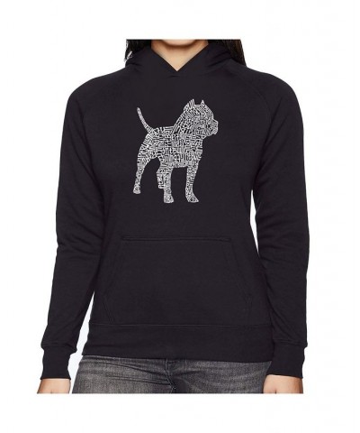 Women's Word Art Hooded Sweatshirt -Pitbull Black $32.39 Sweatshirts