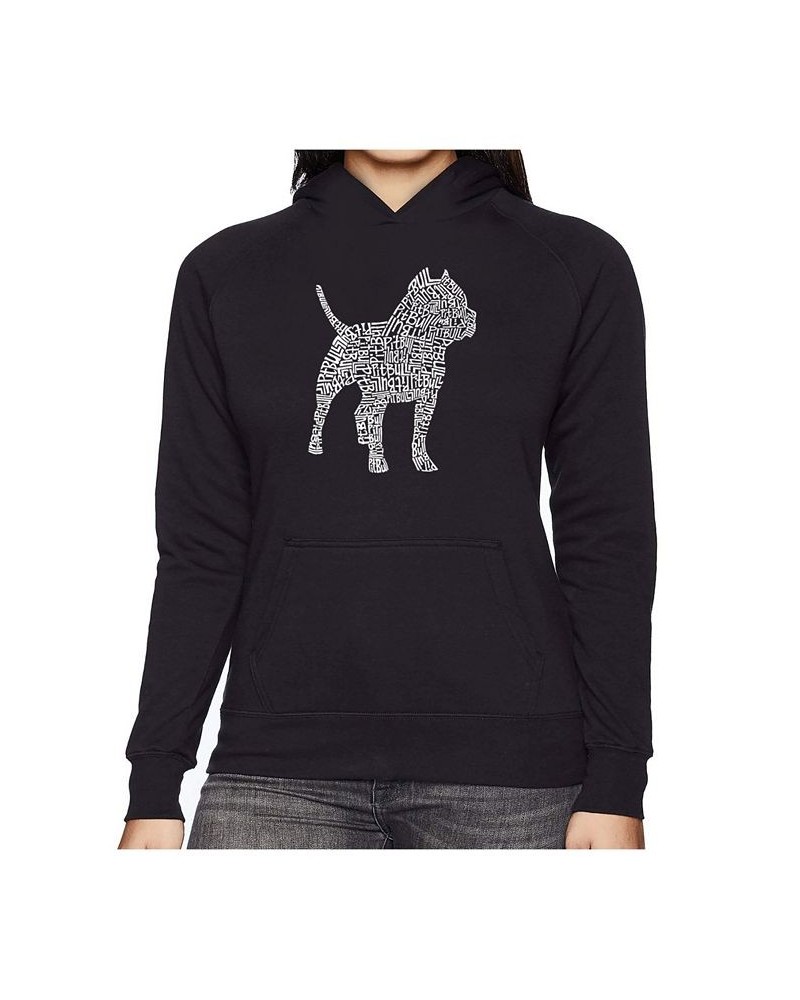 Women's Word Art Hooded Sweatshirt -Pitbull Black $32.39 Sweatshirts