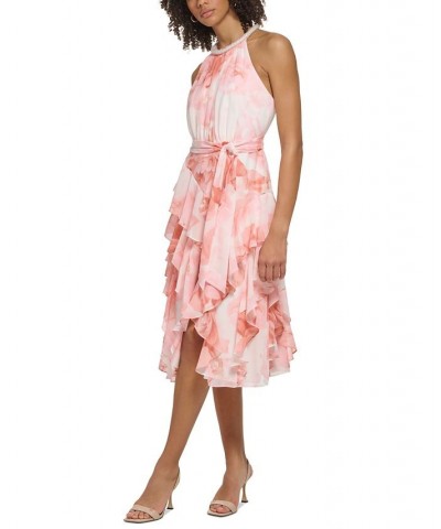 Women's Beaded-Neck Floral-Print Halter Dress Petal Multi $91.96 Dresses