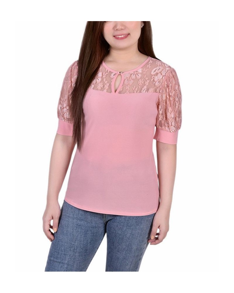 Petite Puff Sleeve Lace Top Purple $14.26 Tops