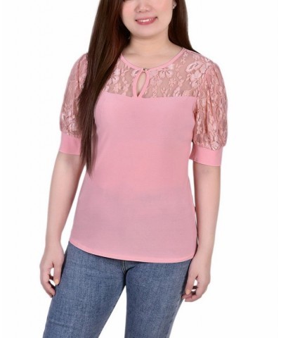 Petite Puff Sleeve Lace Top Purple $14.26 Tops