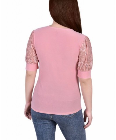 Petite Puff Sleeve Lace Top Purple $14.26 Tops