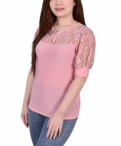 Petite Puff Sleeve Lace Top Purple $14.26 Tops