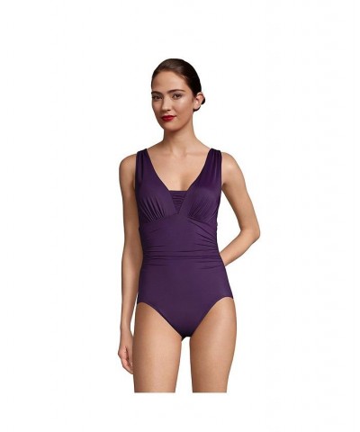 Women's Long SlenderSuit Grecian Tummy Control One Piece Swimsuit Purple $72.83 Swimsuits