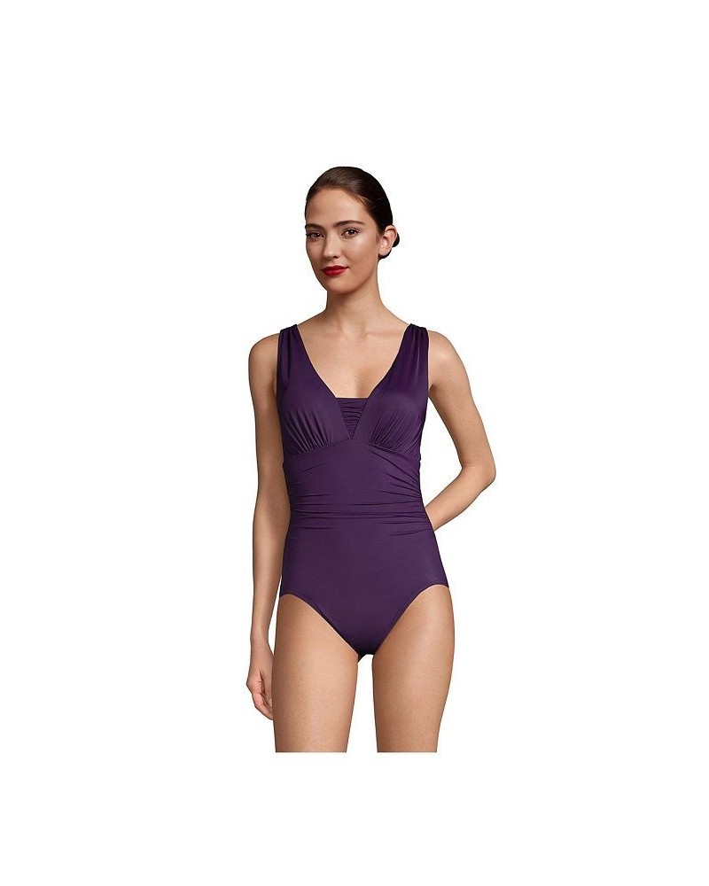 Women's Long SlenderSuit Grecian Tummy Control One Piece Swimsuit Purple $72.83 Swimsuits