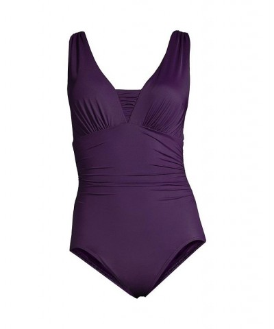 Women's Long SlenderSuit Grecian Tummy Control One Piece Swimsuit Purple $72.83 Swimsuits