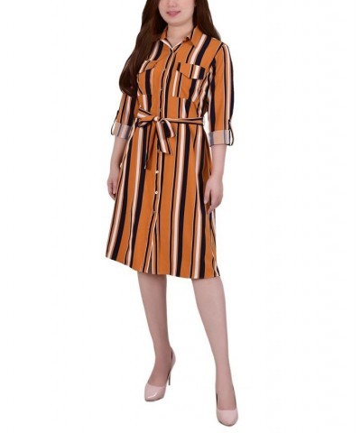 Petite Roll Tab Shirt Dress Orange $14.77 Dresses