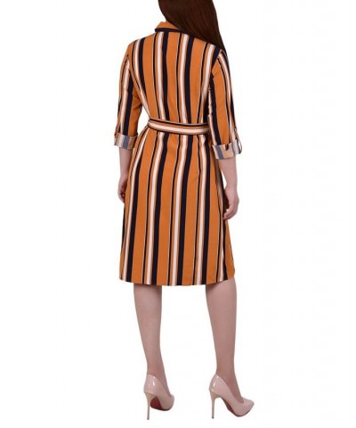 Petite Roll Tab Shirt Dress Orange $14.77 Dresses