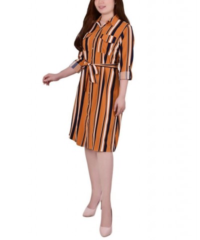 Petite Roll Tab Shirt Dress Orange $14.77 Dresses