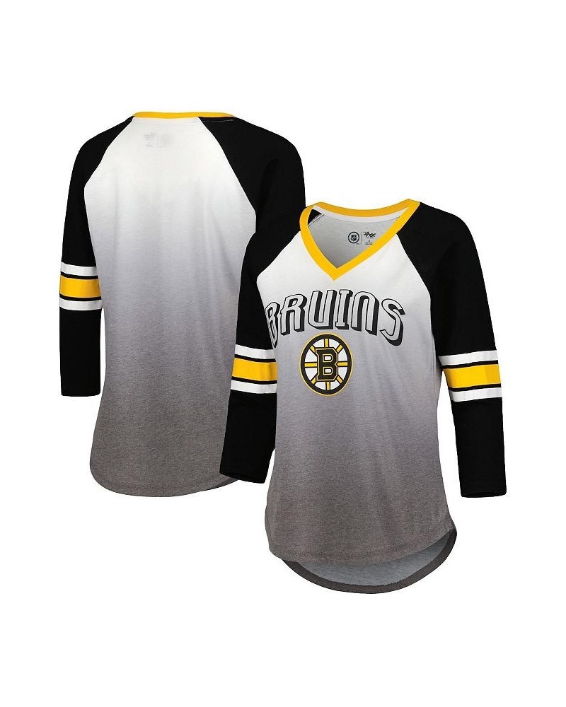 Women's Black Boston Bruins Lead Off Tri-Blend Raglan 3/4-Sleeve V-Neck T-shirt Black $29.14 Tops