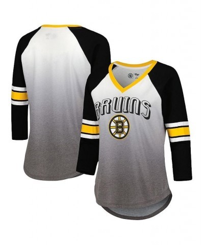 Women's Black Boston Bruins Lead Off Tri-Blend Raglan 3/4-Sleeve V-Neck T-shirt Black $29.14 Tops