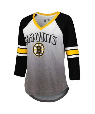 Women's Black Boston Bruins Lead Off Tri-Blend Raglan 3/4-Sleeve V-Neck T-shirt Black $29.14 Tops