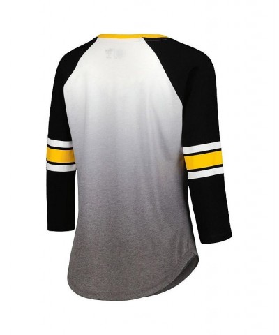 Women's Black Boston Bruins Lead Off Tri-Blend Raglan 3/4-Sleeve V-Neck T-shirt Black $29.14 Tops