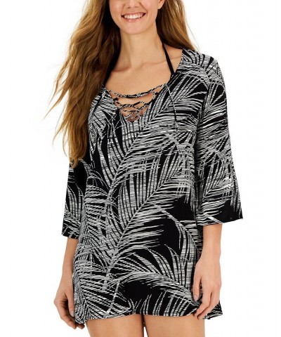 Women's Lace-Up Tunic Cover-Up Black/White $26.88 Swimsuits