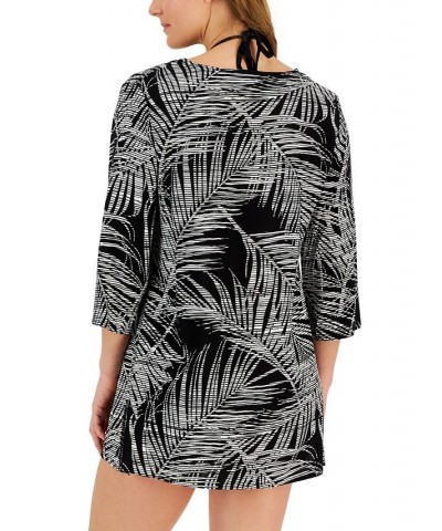 Women's Lace-Up Tunic Cover-Up Black/White $26.88 Swimsuits