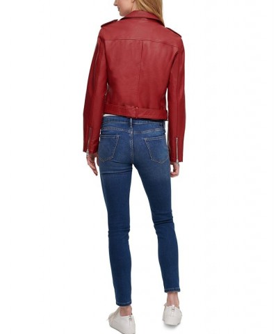 Women's Faux-Leather Moto Jacket Deep Red $32.90 Jackets