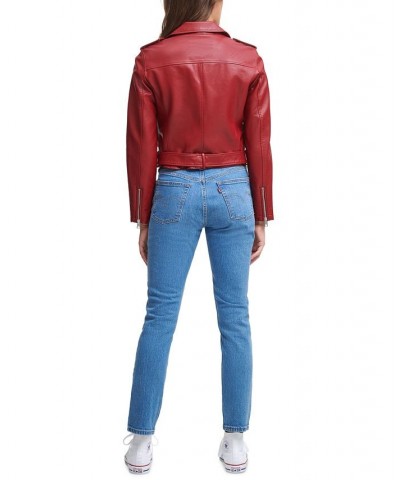 Women's Faux-Leather Moto Jacket Deep Red $32.90 Jackets