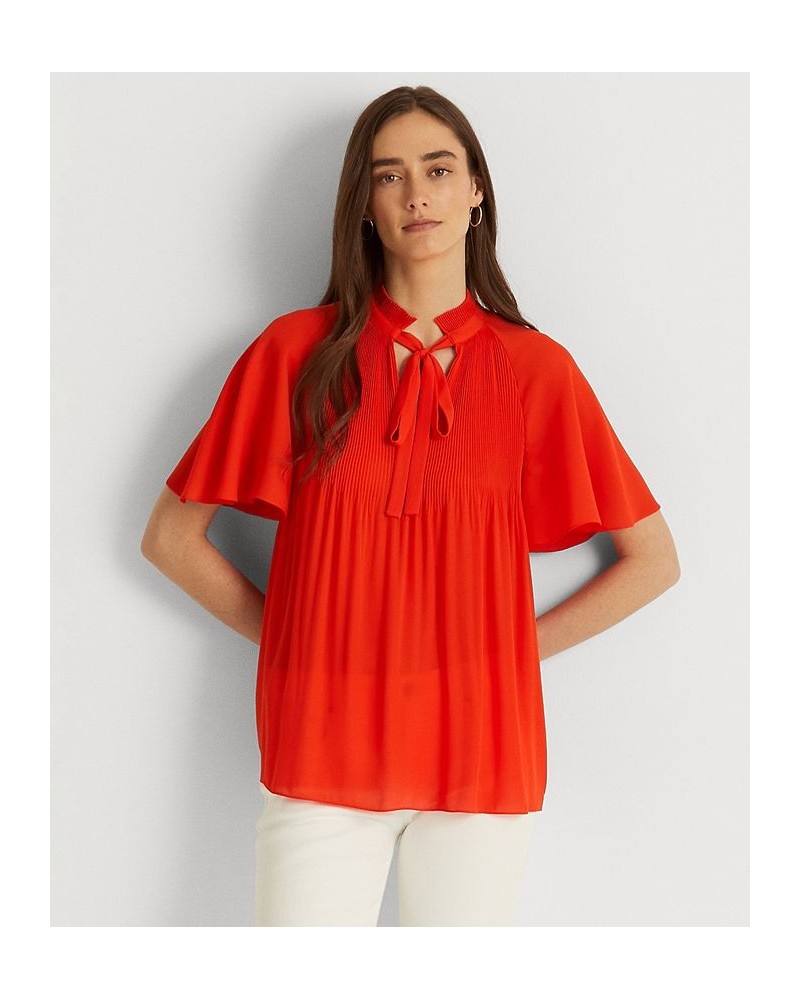 Pleated Georgette Top Vivid Tangerine $35.70 Tops