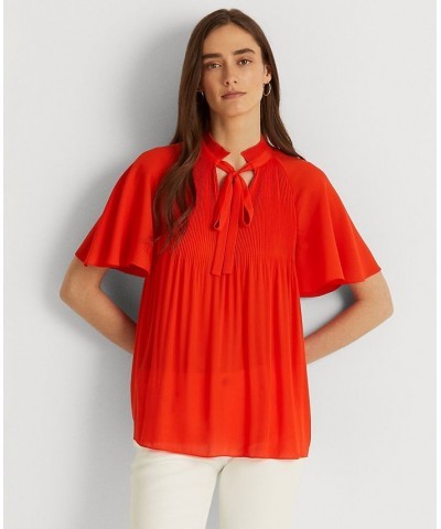 Pleated Georgette Top Vivid Tangerine $35.70 Tops