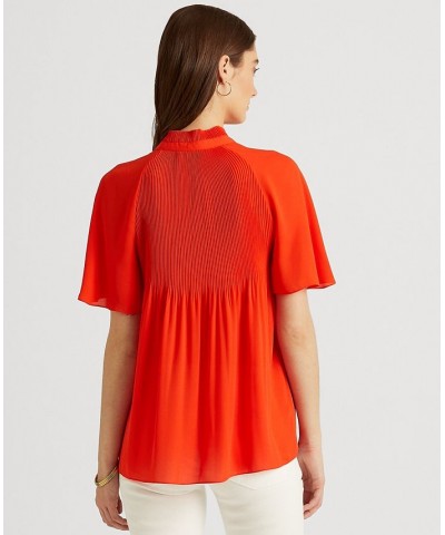 Pleated Georgette Top Vivid Tangerine $35.70 Tops