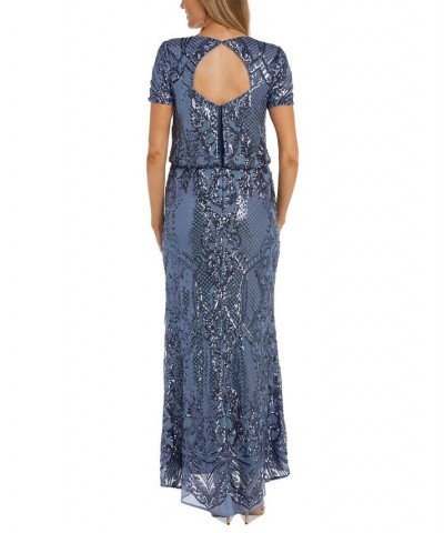 Women's Sequin Embellished Short-Sleeve Blouson Gown Cadet $79.38 Dresses