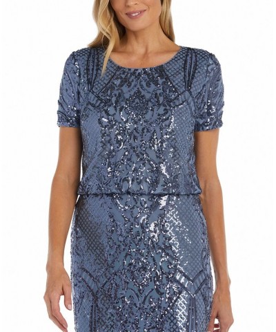 Women's Sequin Embellished Short-Sleeve Blouson Gown Cadet $79.38 Dresses