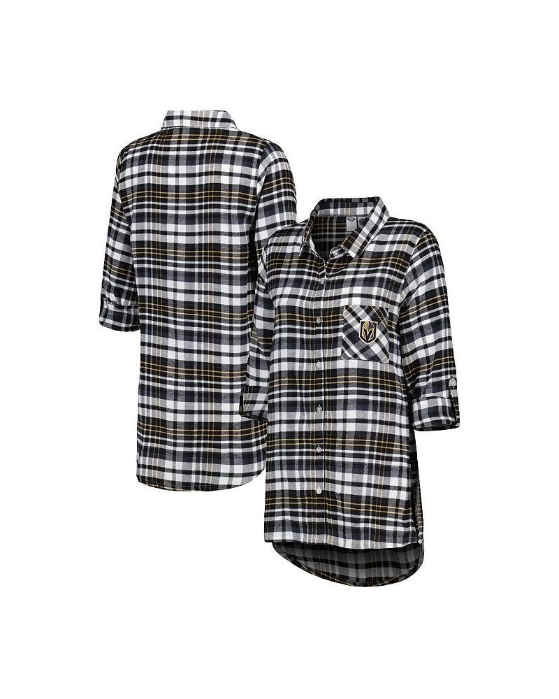 Women's Black Vegas Golden Knights Mainstay Flannel Full-Button Three-Quarter Sleeve Nightshirt Black $29.92 Pajama