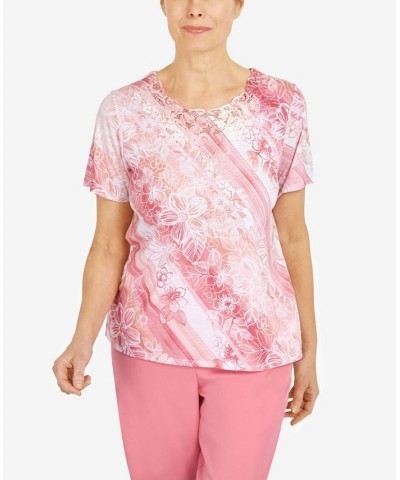 Petite Diagonal Etched Floral Top Rose $30.96 Tops