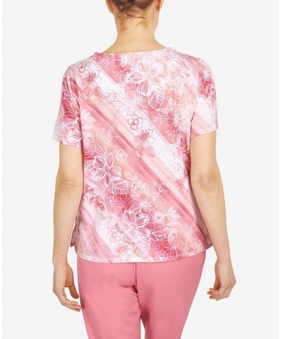 Petite Diagonal Etched Floral Top Rose $30.96 Tops