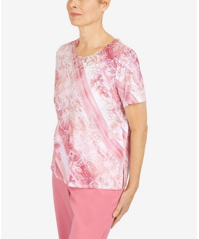 Petite Diagonal Etched Floral Top Rose $30.96 Tops