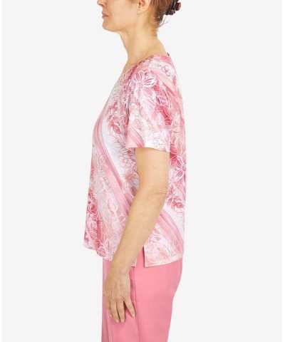 Petite Diagonal Etched Floral Top Rose $30.96 Tops