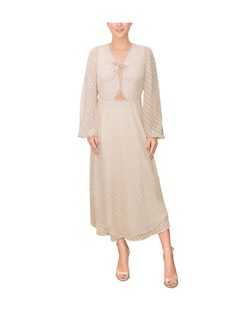 Women's Hestia Clip-Dot Keyhole-Cutout Dress Tan Grid $78.76 Dresses