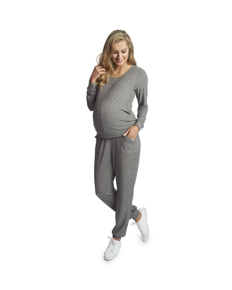 Women's Whitney 2-Piece Maternity/Nursing Top & Pant Set Charcoal $36.90 Outfits