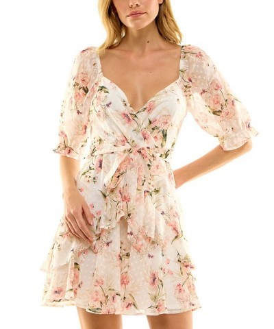 Juniors' Floral-Print Chiffon Ruffled Fit & Flare Dress Pink/white $23.60 Dresses