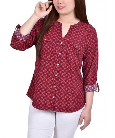 Women's 3/4 Roll Tab Sleeve Mandarin Collar Blouse Jesper Red, Black New Iconic $13.44 Tops