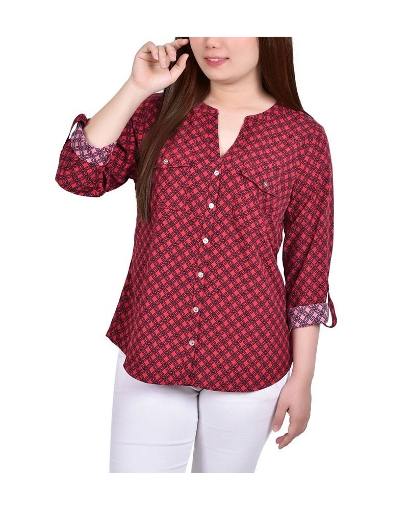 Women's 3/4 Roll Tab Sleeve Mandarin Collar Blouse Jesper Red, Black New Iconic $13.44 Tops