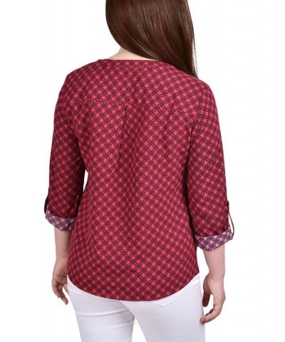 Women's 3/4 Roll Tab Sleeve Mandarin Collar Blouse Jesper Red, Black New Iconic $13.44 Tops