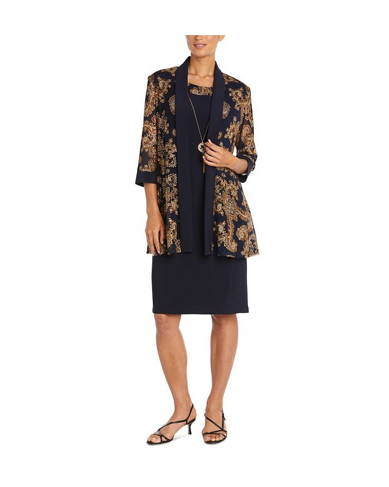 Plus Size 2-Pc. Printed Jacket & Necklace Dress Navy/Gold $36.89 Dresses