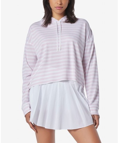 Women's Long Sleeve Stripe Pique Boxy Hoodie Baby Pink, White $21.34 Tops