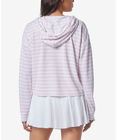 Women's Long Sleeve Stripe Pique Boxy Hoodie Baby Pink, White $21.34 Tops