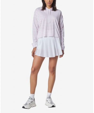 Women's Long Sleeve Stripe Pique Boxy Hoodie Baby Pink, White $21.34 Tops