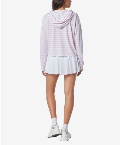 Women's Long Sleeve Stripe Pique Boxy Hoodie Baby Pink, White $21.34 Tops