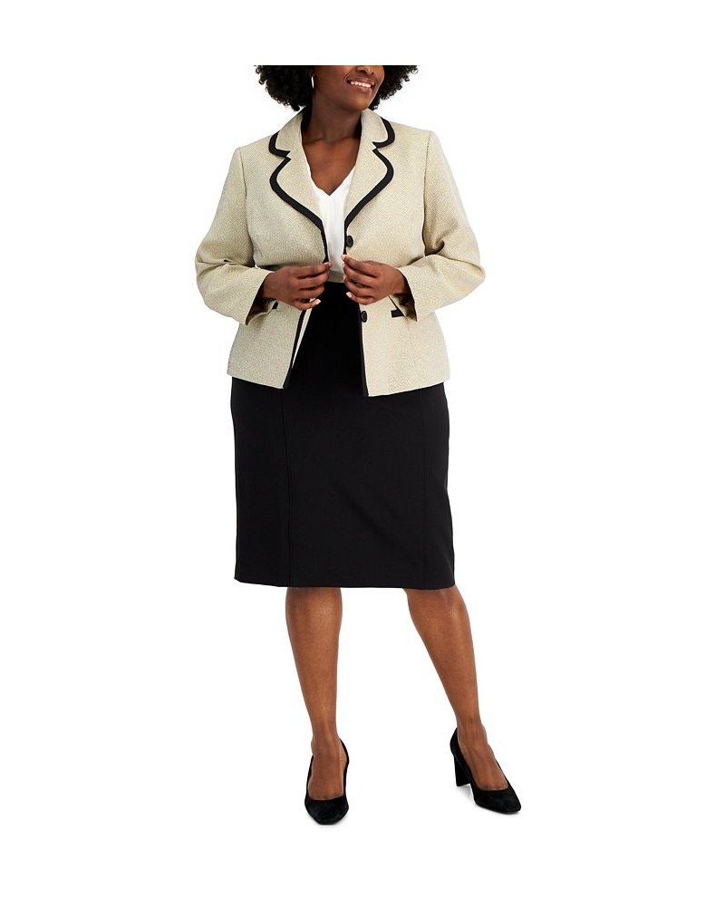 Plus Size Contrast Seamed Skirt Suit Tan/Beige $60.00 Suits