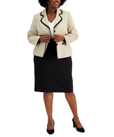 Plus Size Contrast Seamed Skirt Suit Tan/Beige $60.00 Suits