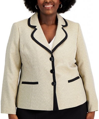 Plus Size Contrast Seamed Skirt Suit Tan/Beige $60.00 Suits