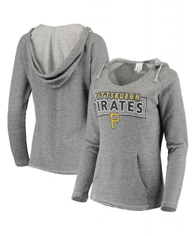 Women's Heathered Gray Pittsburgh Pirates Mainstream Raglan Tri-Blend V-Neck Pullover Hoodie Gray $37.79 Sweatshirts