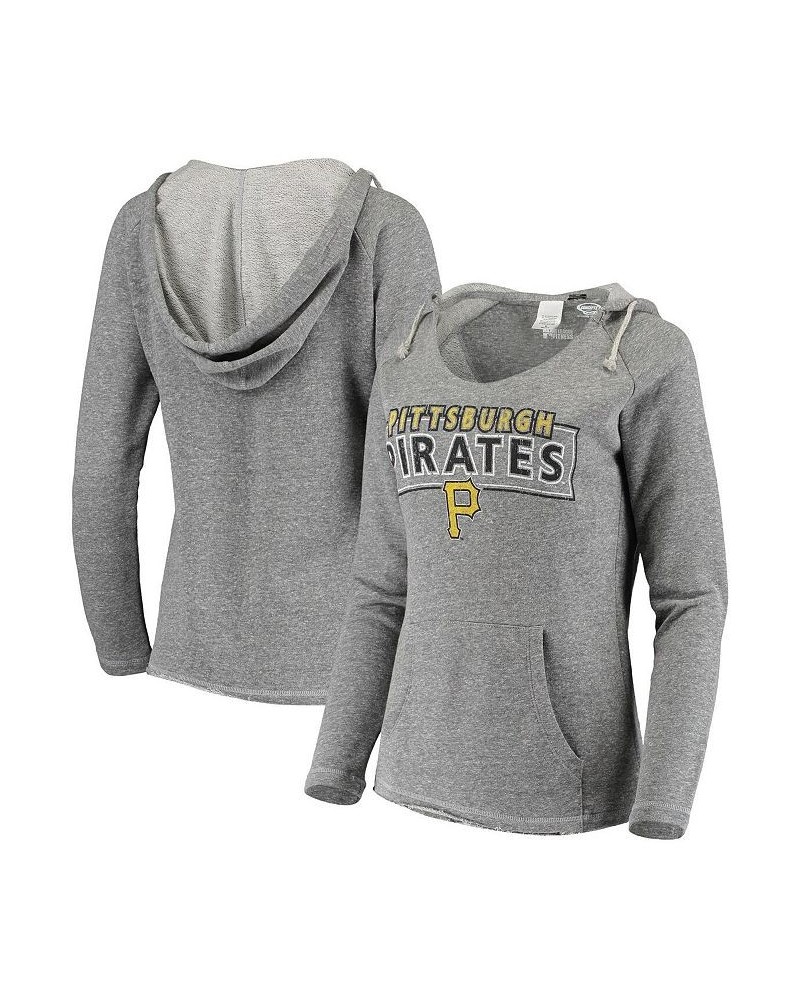 Women's Heathered Gray Pittsburgh Pirates Mainstream Raglan Tri-Blend V-Neck Pullover Hoodie Gray $37.79 Sweatshirts